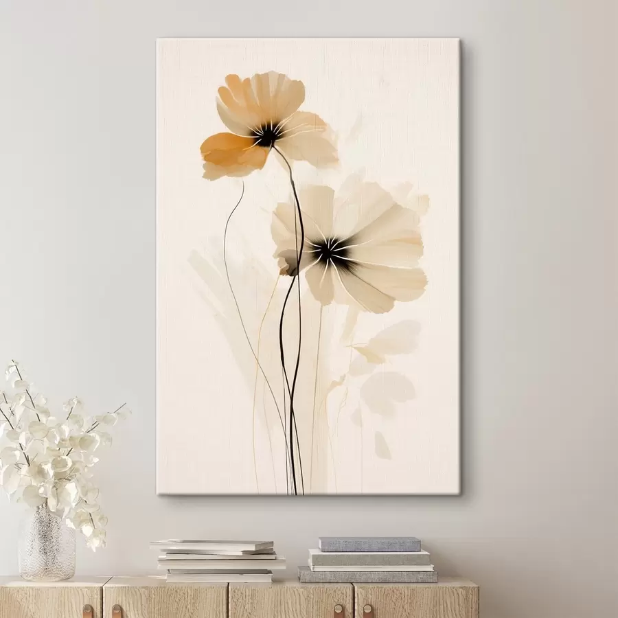  Peintures Fleurs dans une palette beige-pêche avec des centres foncés dans un style minimaliste s46945