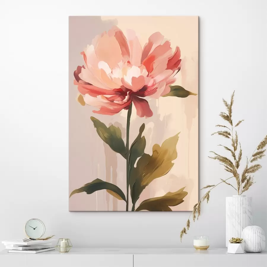  Peintures Pivoine aux pétales rose corail dans un style d'illustration moderne s46948