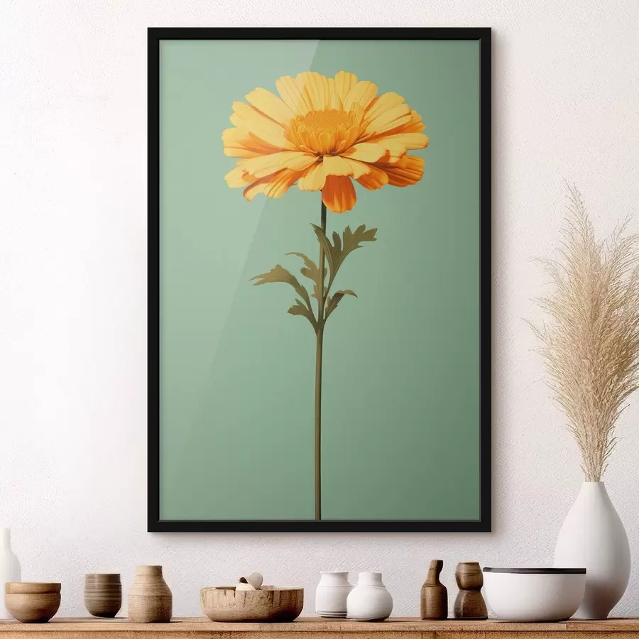 Papier peint photo Calendula jaune sur fond menthe dans un style minimaliste f46926