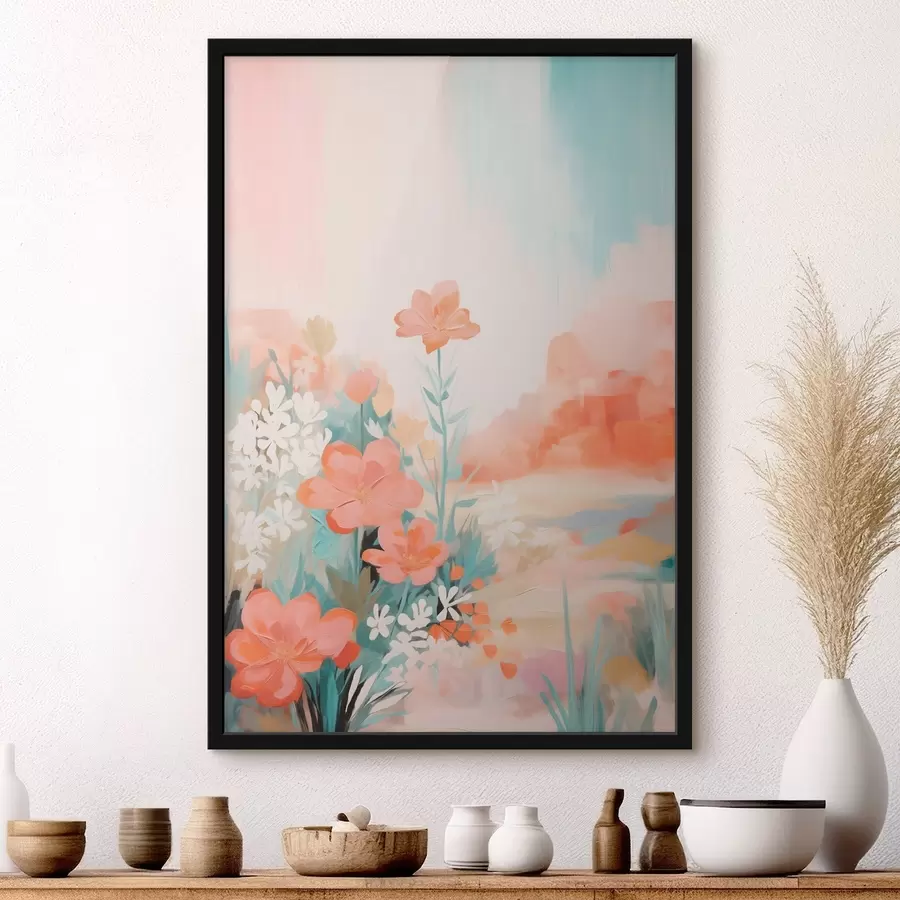 Papier peint photo Paysage floral abstrait dans une palette rose et bleue f46932