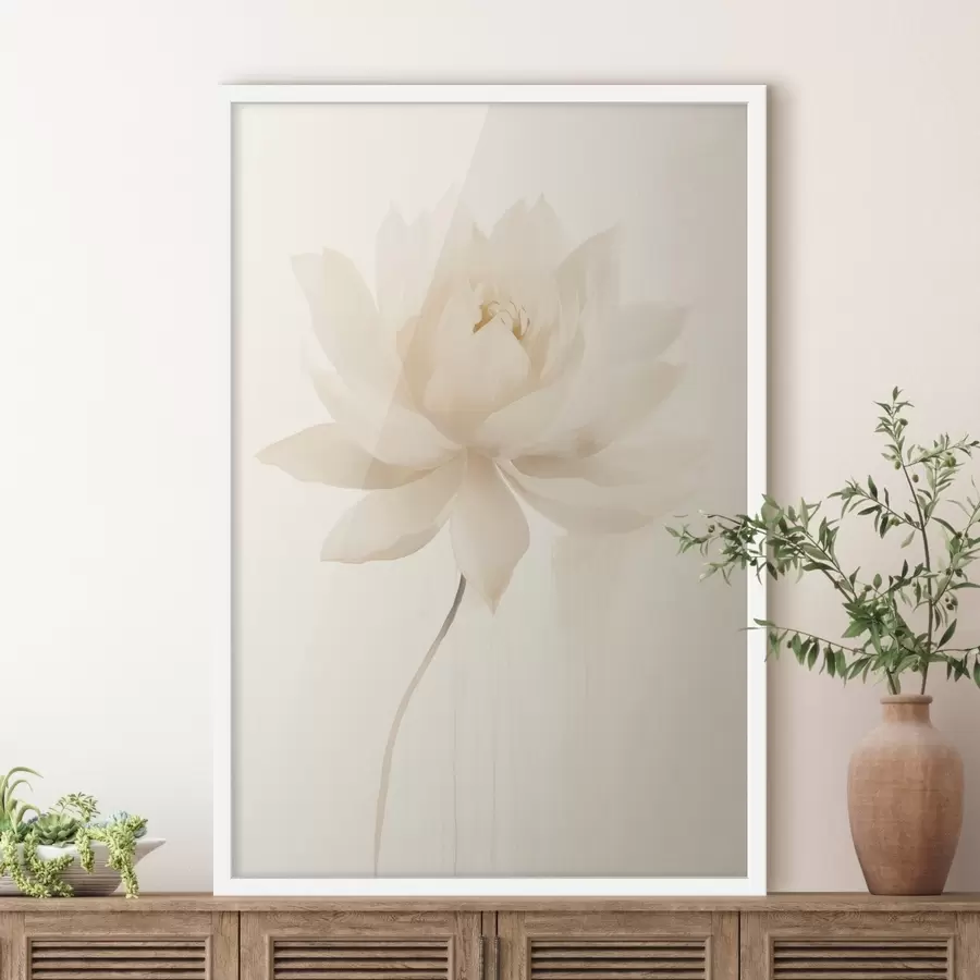 Fotobehang Delicate witte lotus op een lichte achtergrond in minimalistische stijl f46936