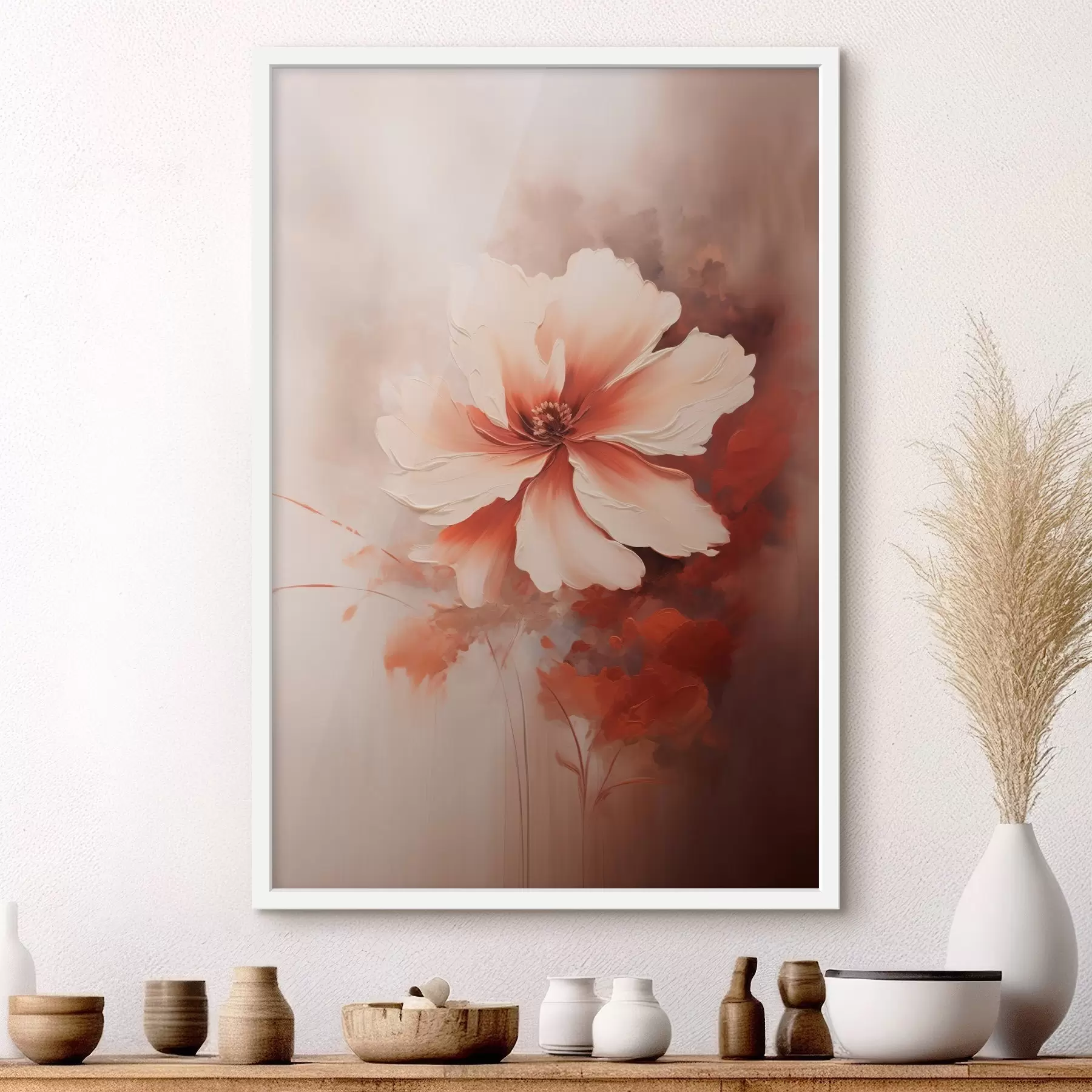 Papier peint photo Fleur délicate de corail blanc sur fond flou dans un style peinture à l'huile f46938