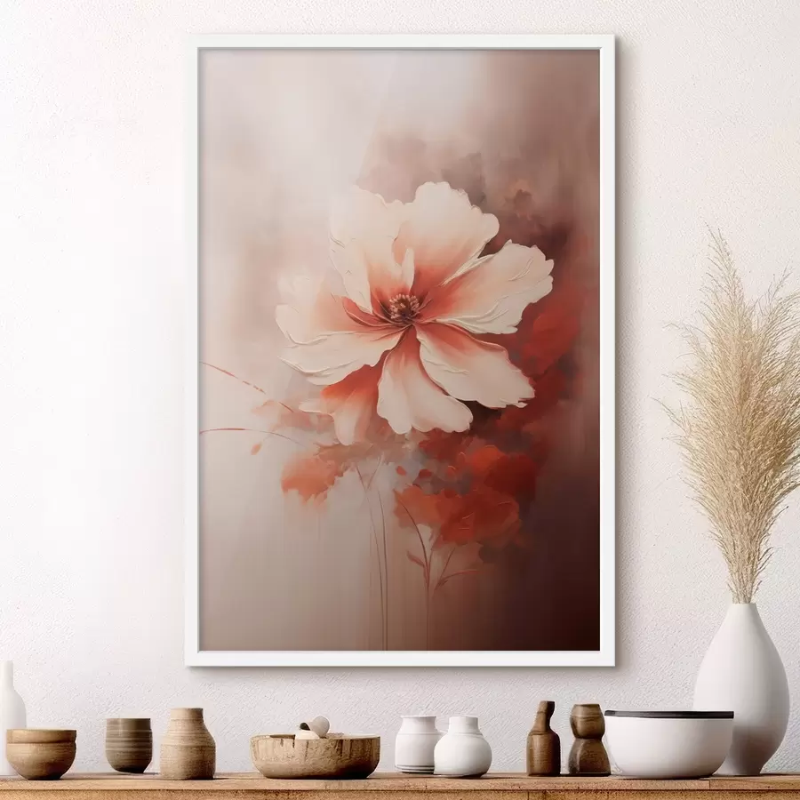 Papier peint photo Fleur délicate de corail blanc sur fond flou dans un style peinture à l'huile f46938