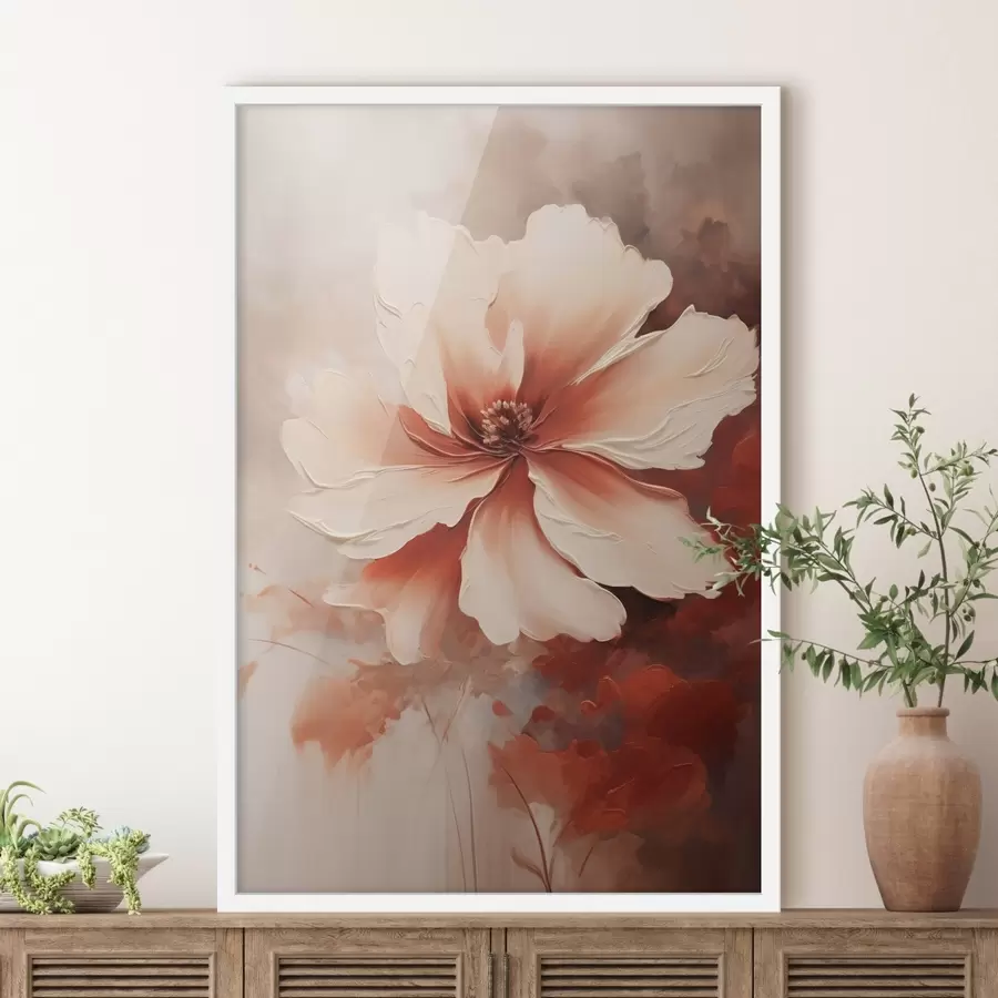 Papier peint photo Gros plan d'une fleur de corail blanc sur un fond flou dans un style peinture à l'huile f46939