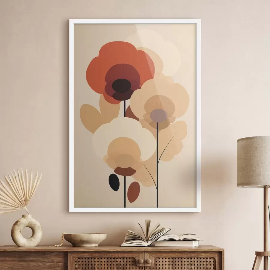 Papier peint photo Fleurs abstraites dans une palette beige chaud, dans un style minimaliste f46942