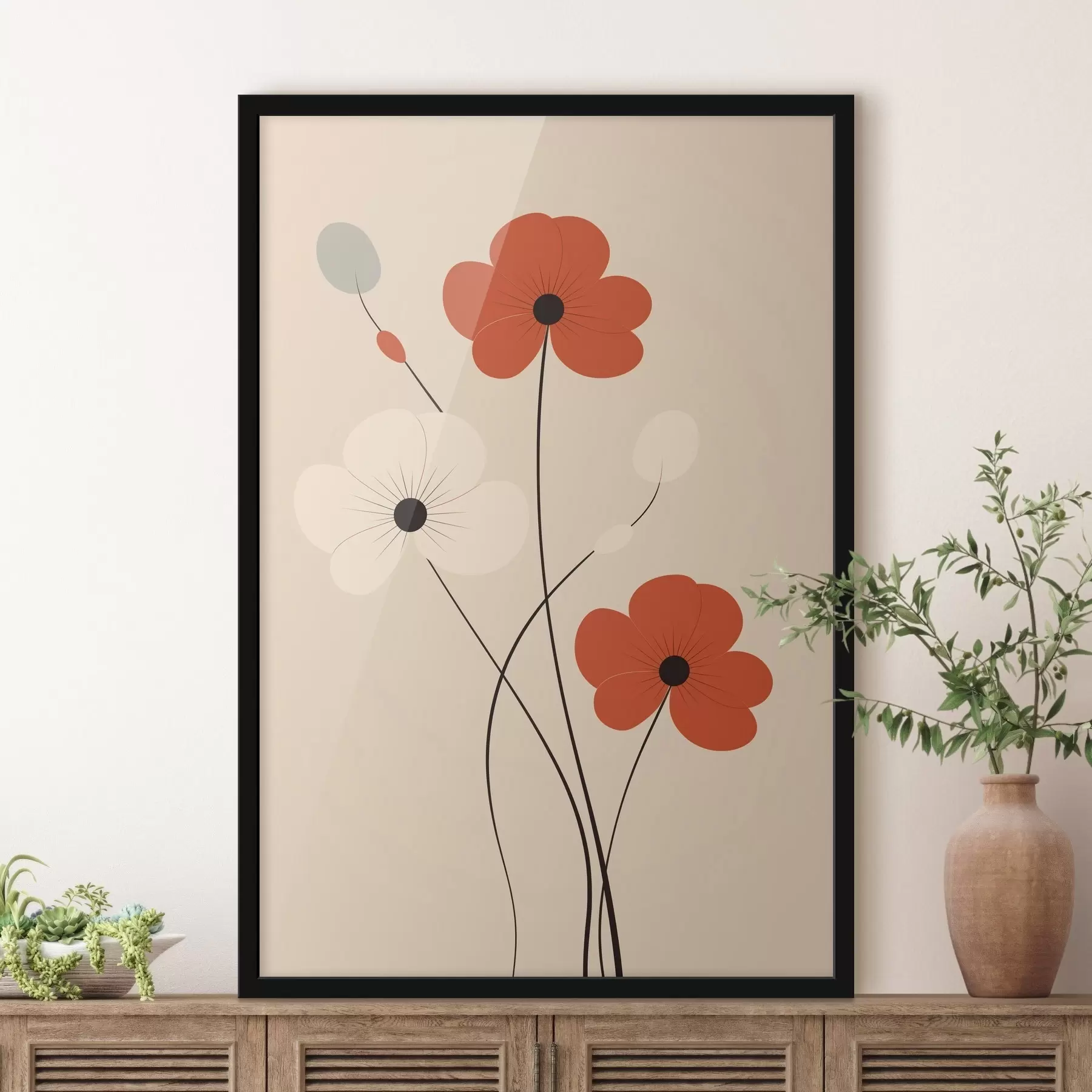 Papier peint photo Composition abstraite avec des tiges fines et des formes simples dans un style minimaliste f46943