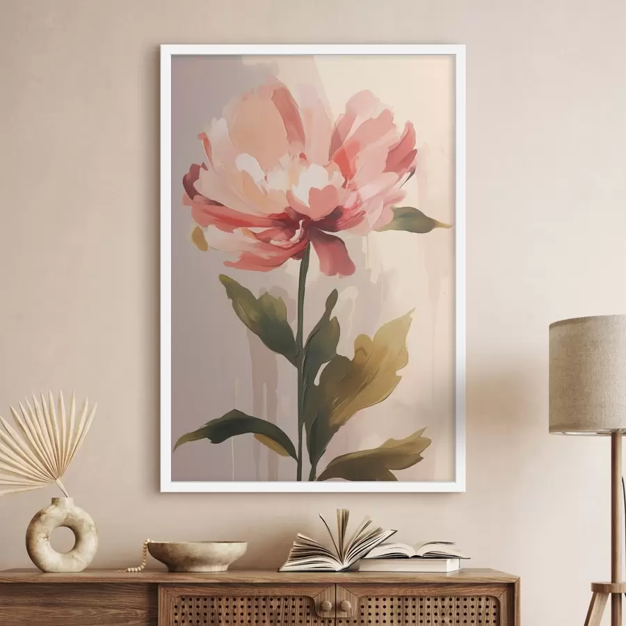 Papier peint photo Pivoine aux pétales rose corail dans un style d'illustration moderne f46948