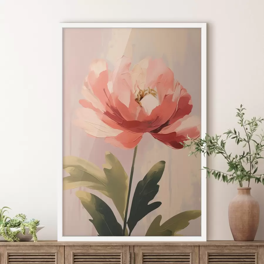 Papier peint photo Pivoine corail sur fond pastel dans un style d'illustration artistique moderne f46949