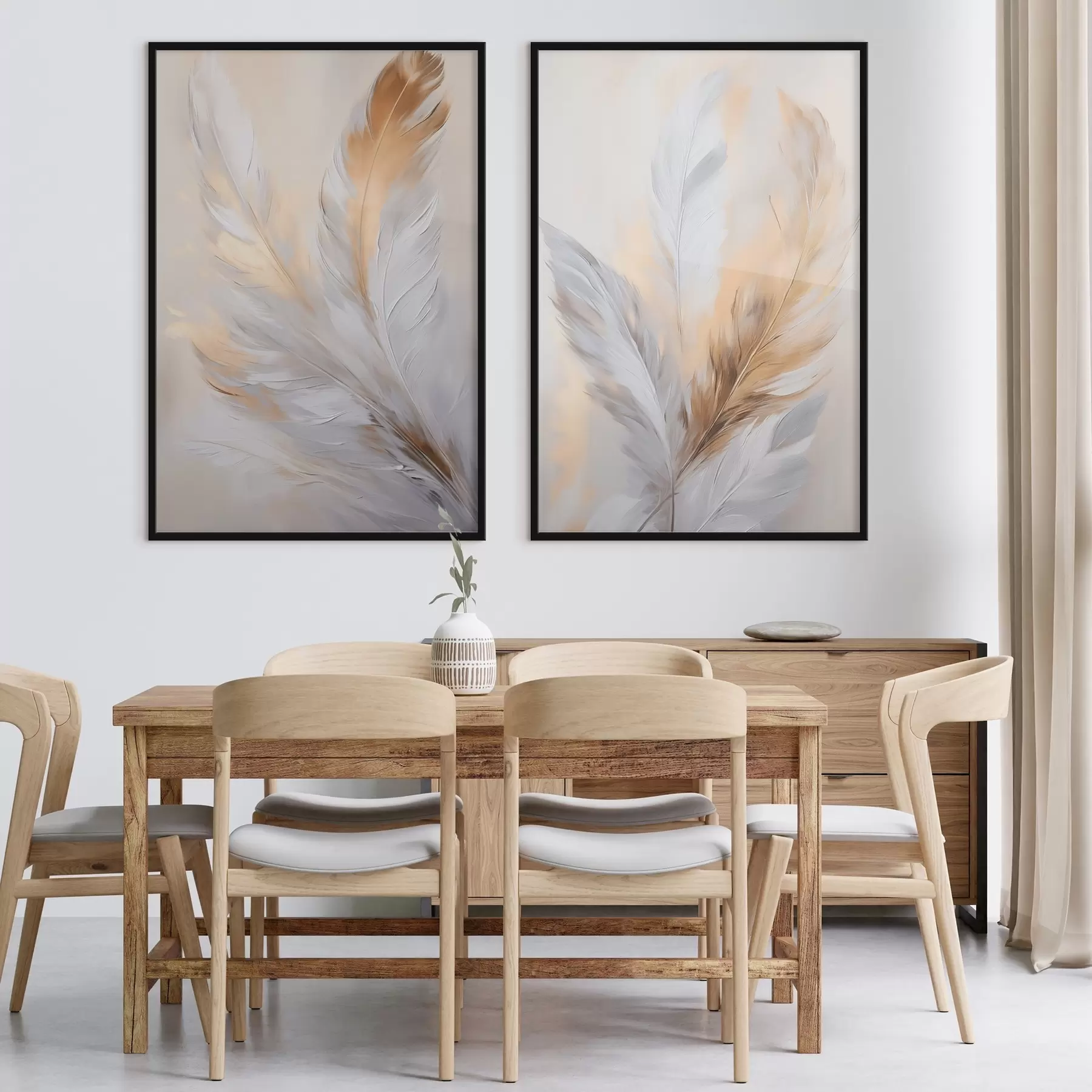 Papier peint photo Plumes rehaussées de touches orange, composition minimaliste texturée, art moderne d00828