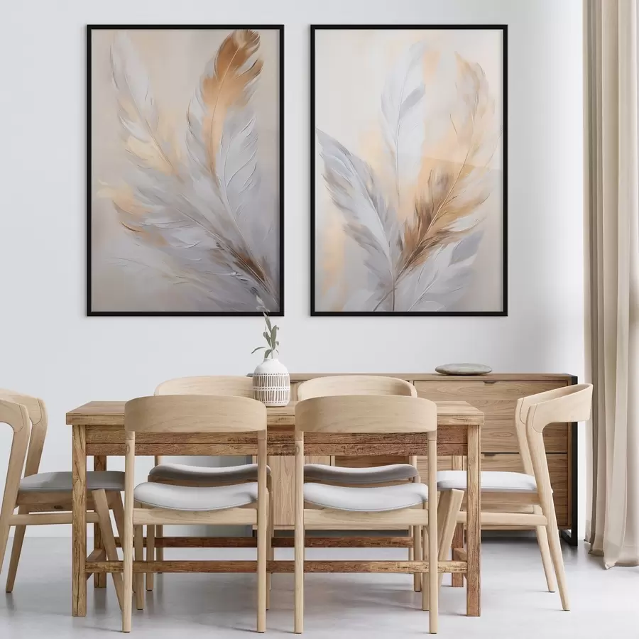 Papier peint photo Plumes rehaussées de touches orange, composition minimaliste texturée, art moderne d00828