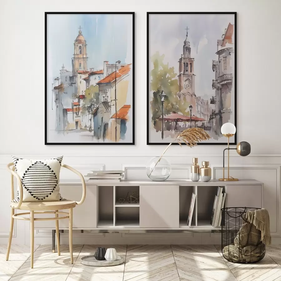 Papier peint photo Aquarelle imitant un paysage urbain d00832