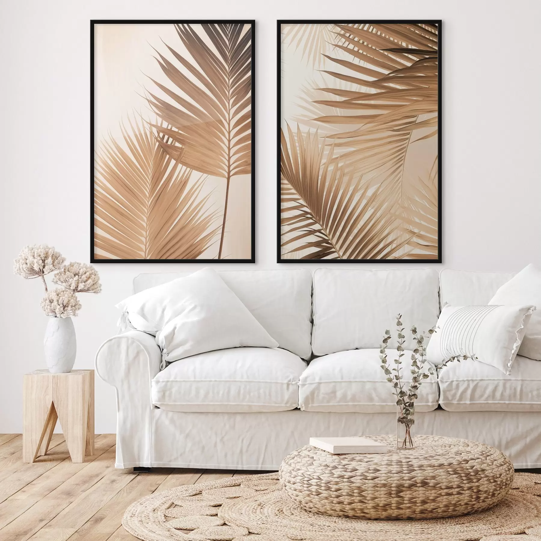 Fotobehang Palmbladeren in bruine tinten, neutrale achtergrond, minimalistische stijl, natuurlijke belichting, tropische sfeer d00880