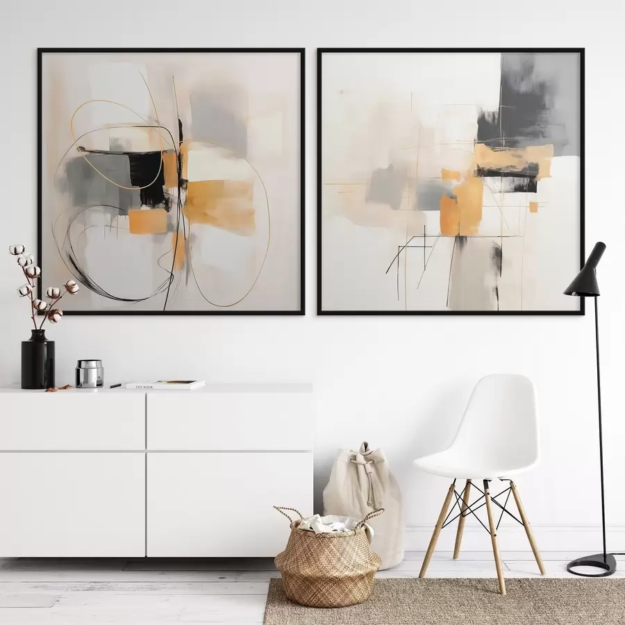 Papier peint photo Géométrie abstraite, ocre, gris et noir d00899