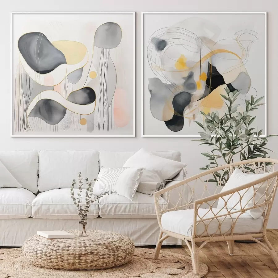 Papier peint photo Monochrome et accents jaunes dans un style abstrait d00905