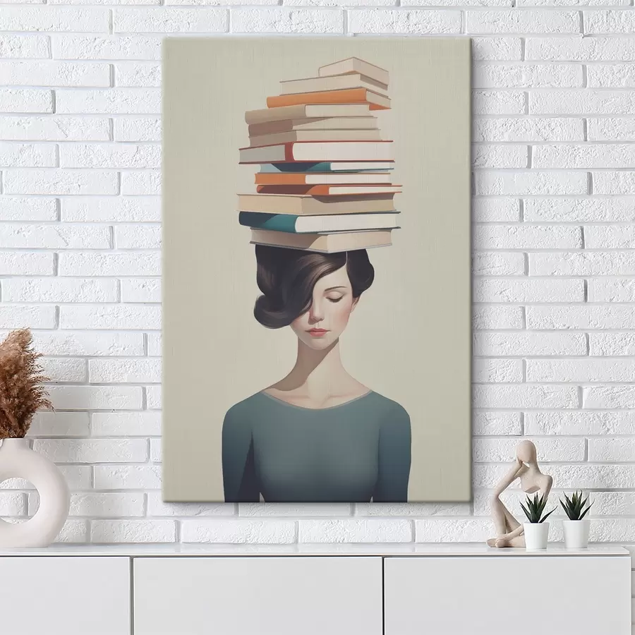  Peintures Portrait surréaliste d'une fille avec des livres s47334