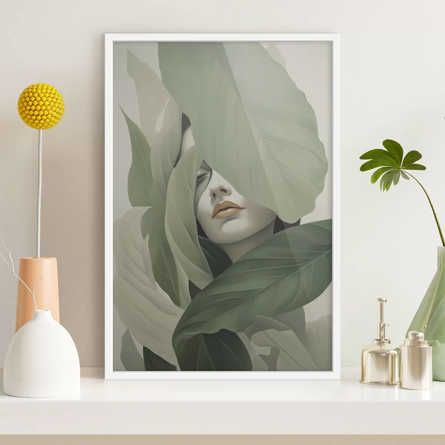 Papier peint photo Portrait surréaliste d'une jeune fille dans le feuillage f47332