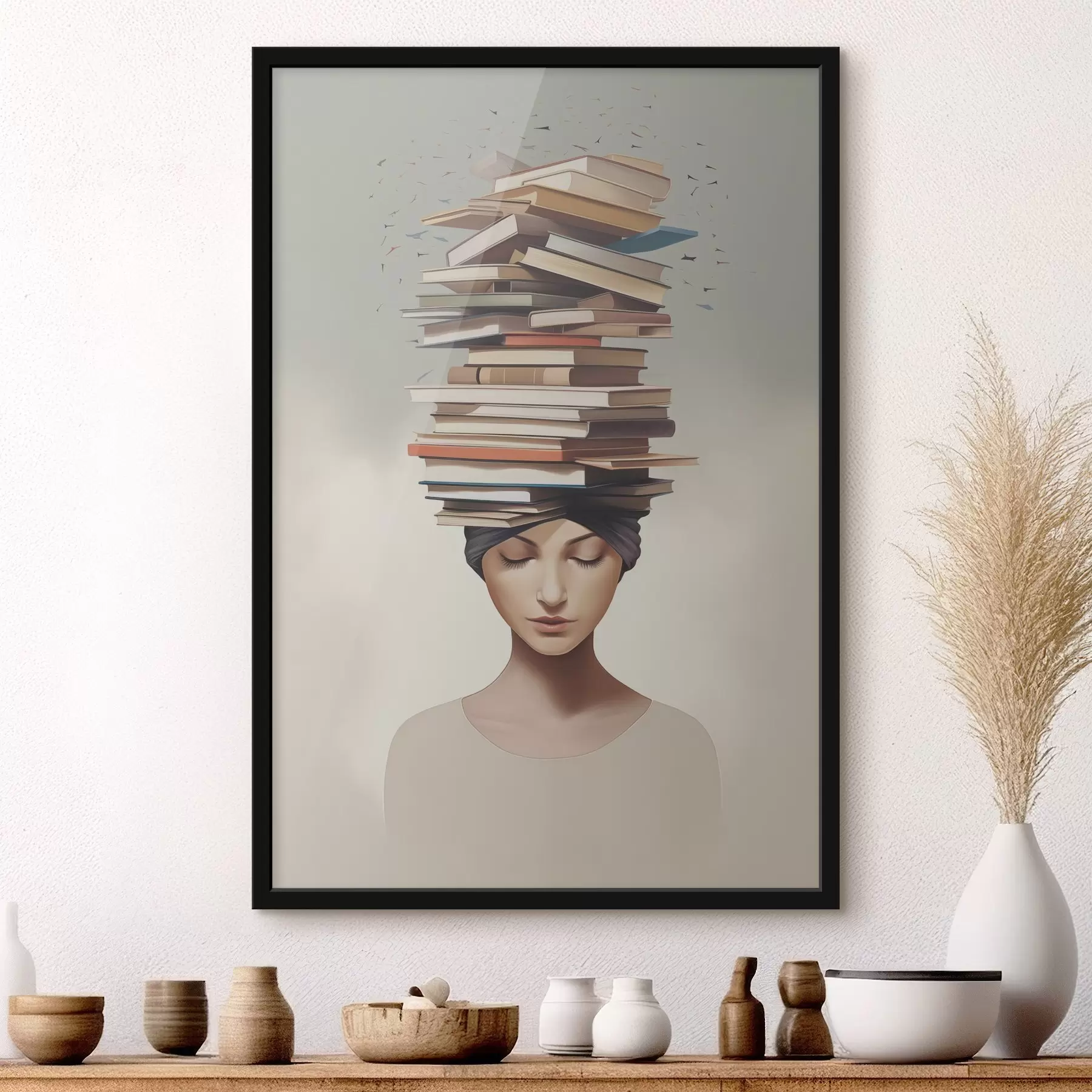 Fotobehang Portret van een meisje met boeken f47333