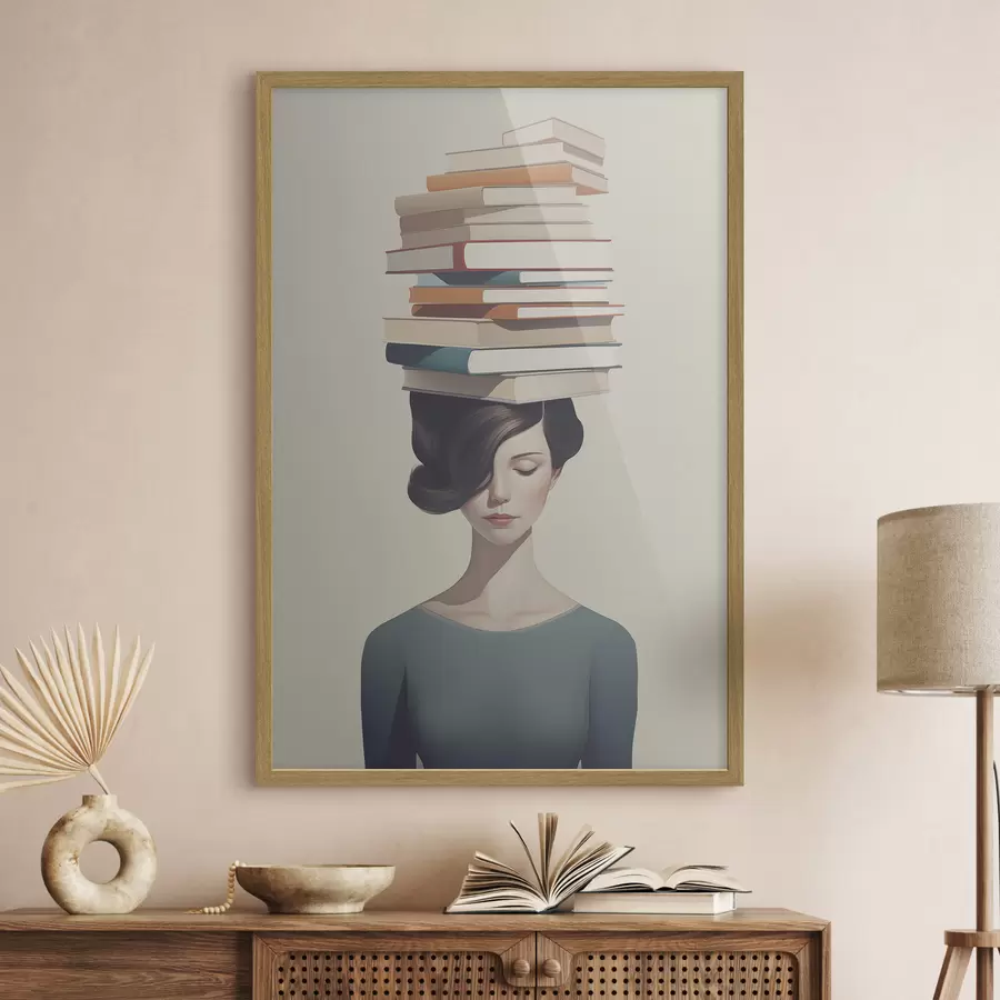 Papier peint photo Portrait surréaliste d'une fille avec des livres f47334