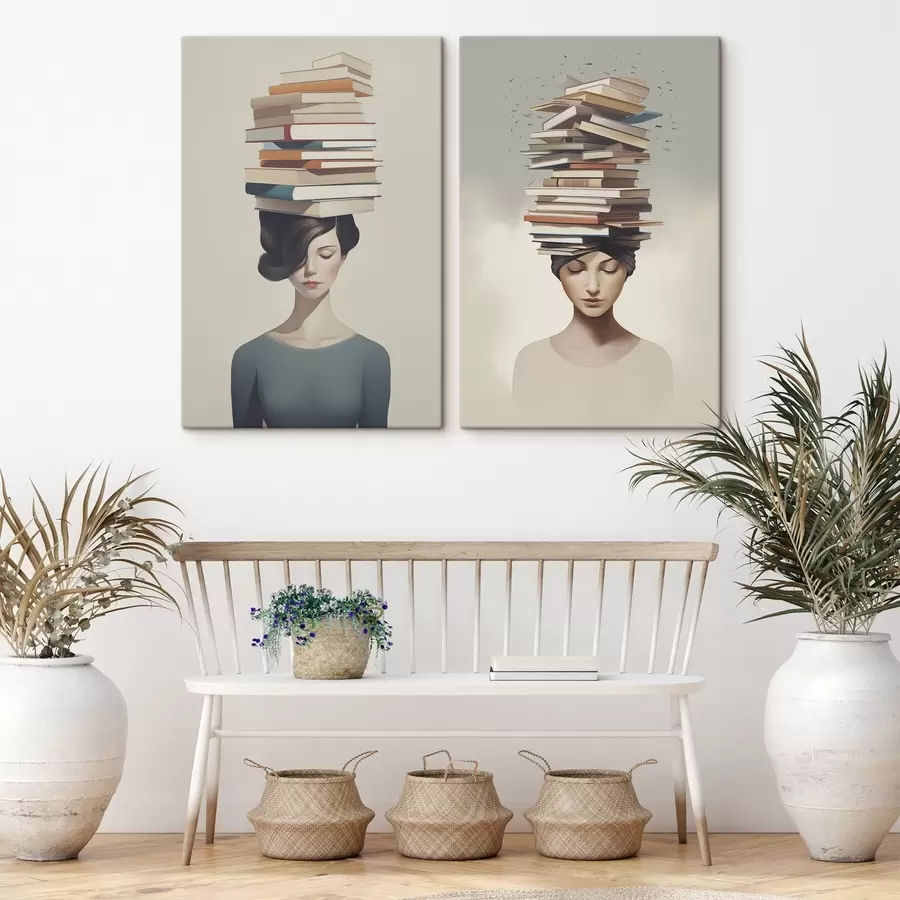  Peintures Portrait d'une jeune fille avec des livres m01184