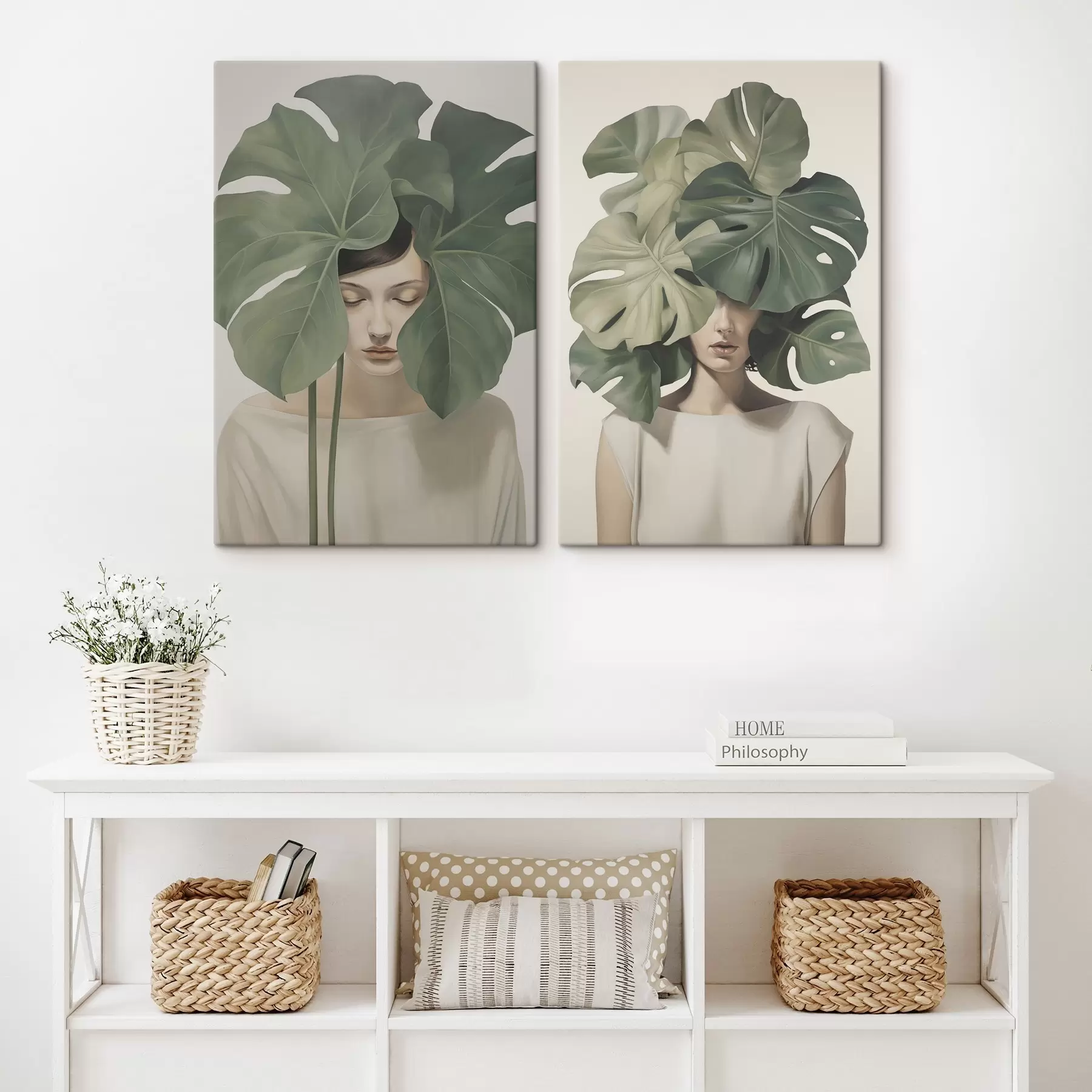  Peintures Fille avec des feuilles m01185