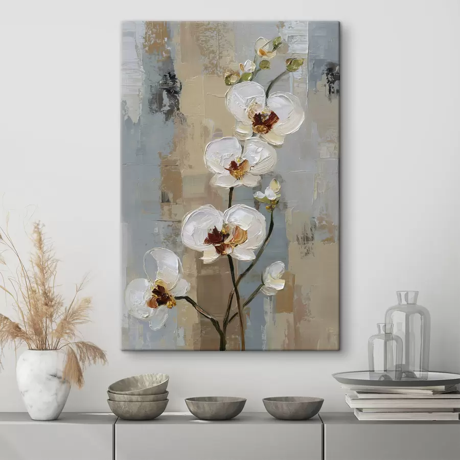  Peintures fleurs d'orchidées blanches dans le style de la peinture à l'huile s47131