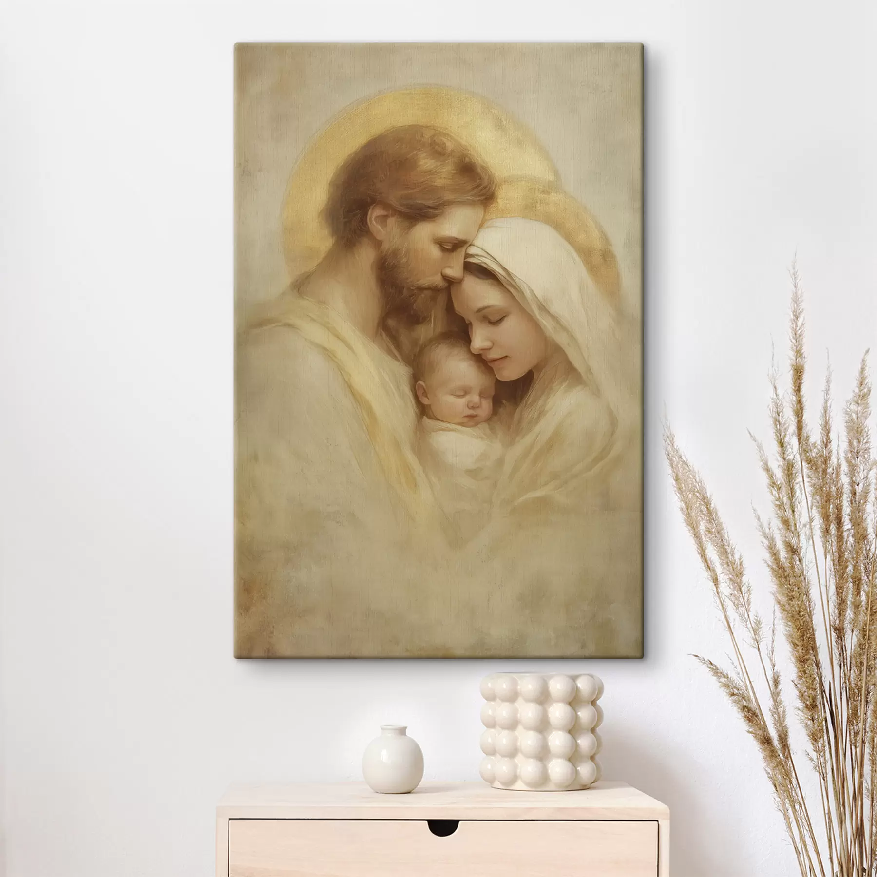 Papier peint photo La Vierge Marie et Joseph avec l'enfant Jésus dans le style d'une fresque ancienne s47141