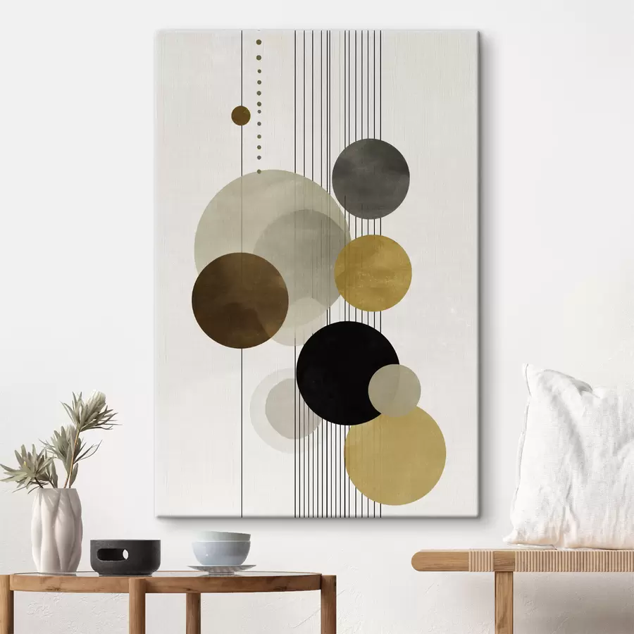  Peintures abstraction avec des cercles et des lignes dans des couleurs chaudes s47237