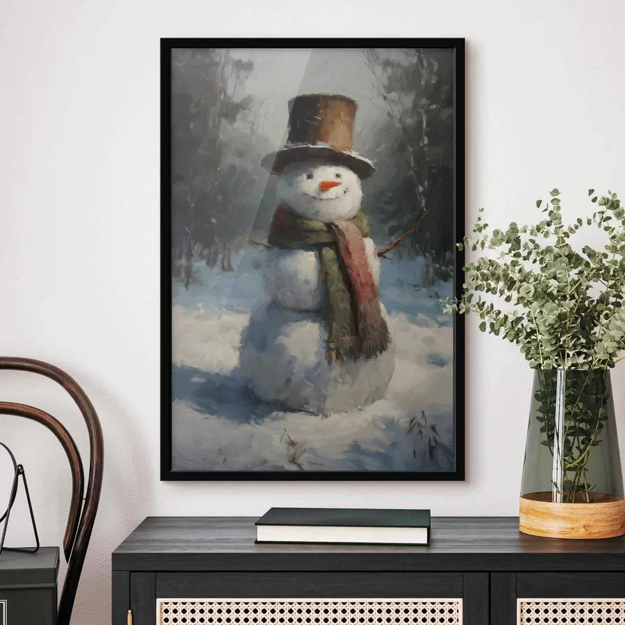Papier peint photo bonhomme de neige dans le style de la peinture à l'huile f47116
