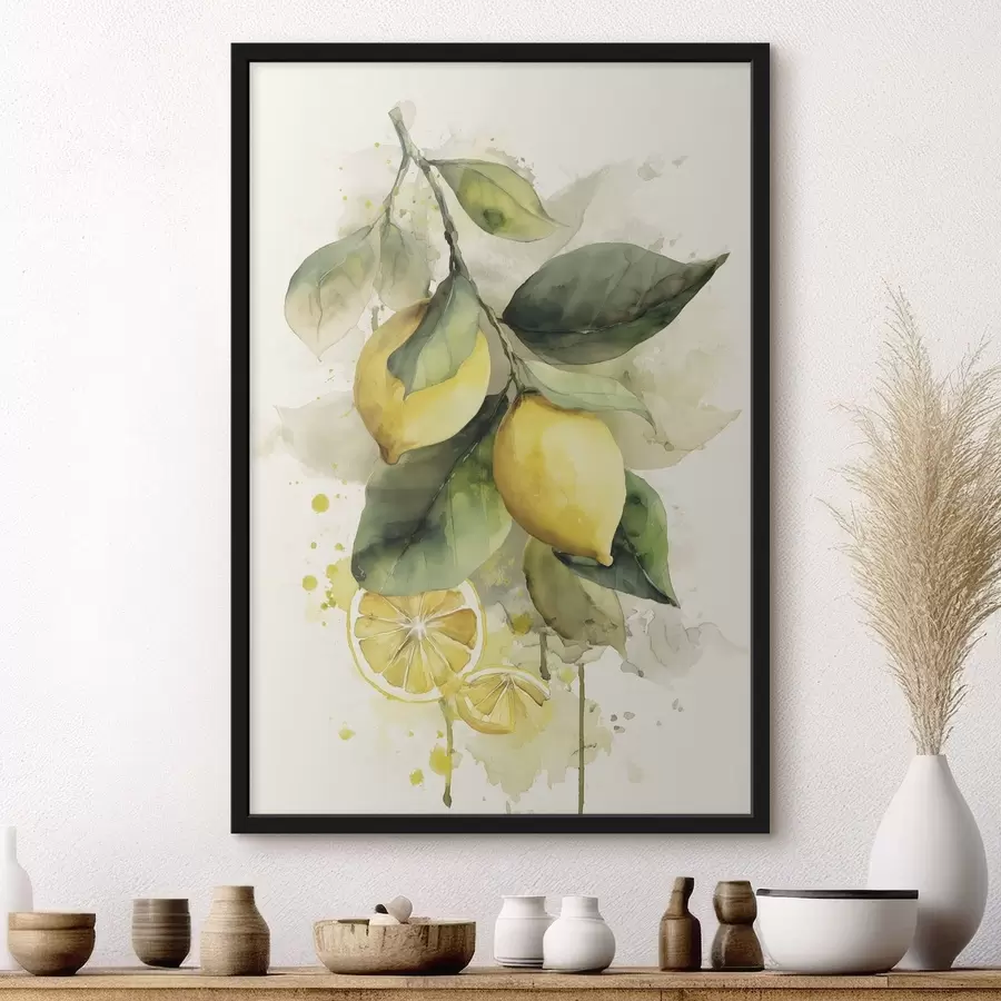 Papier peint photo branche de style aquarelle avec des citrons f47123