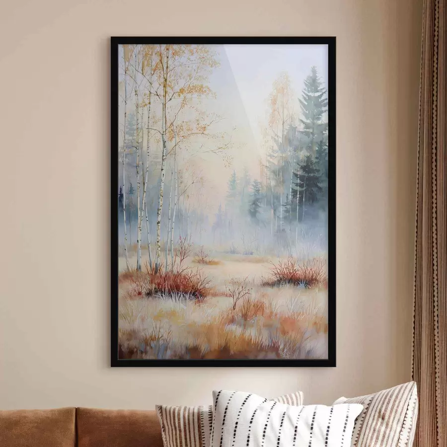 Papier peint photo paysage premières gelées dans la forêt f47129