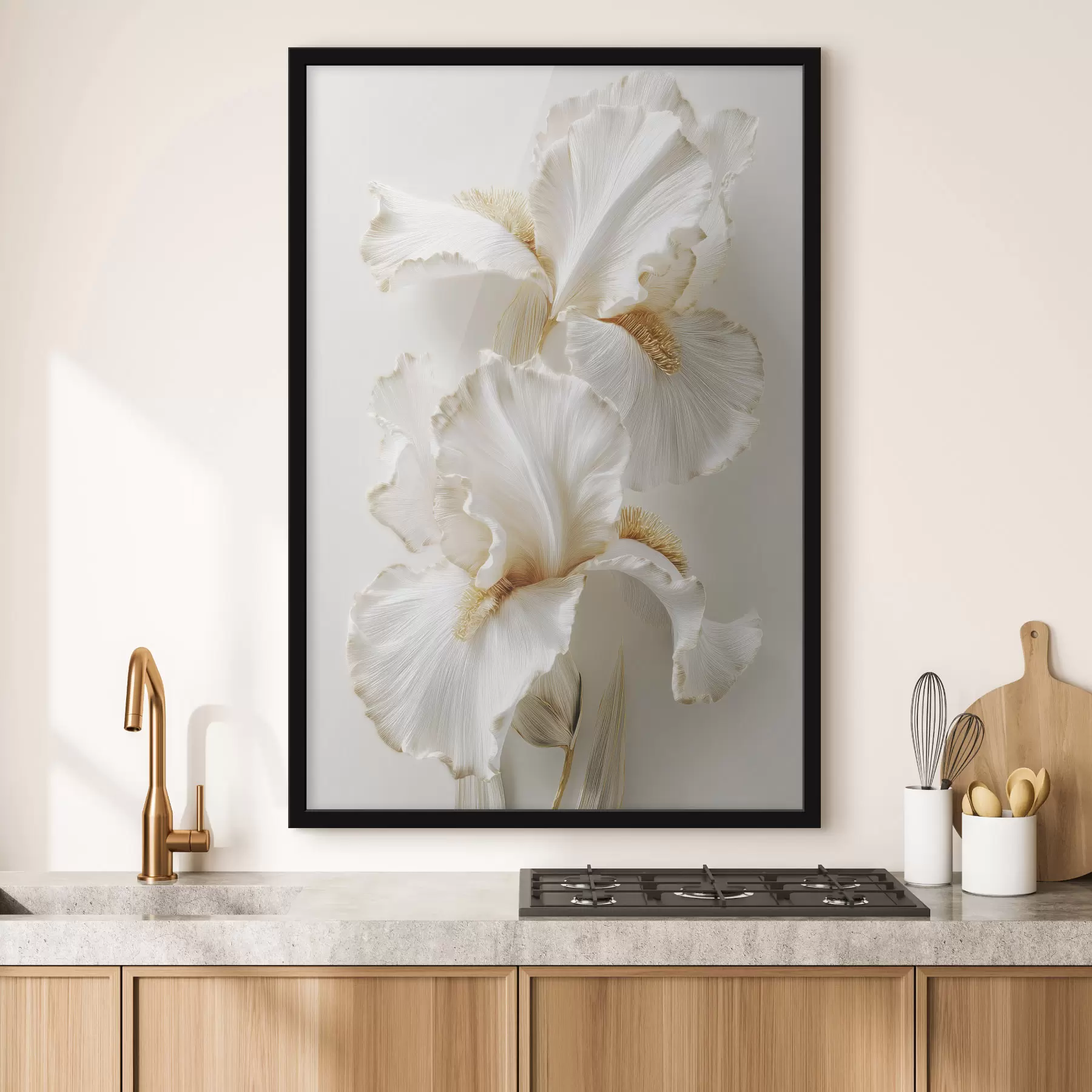 Papier peint photo grandes fleurs d'iris blanches f47138