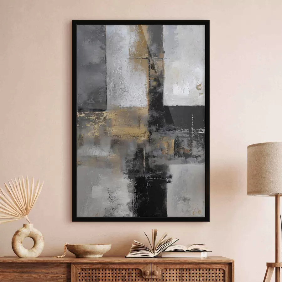 Papier peint photo abstraction texturale contemporaine dans des tons noirs, gris et blancs f47140