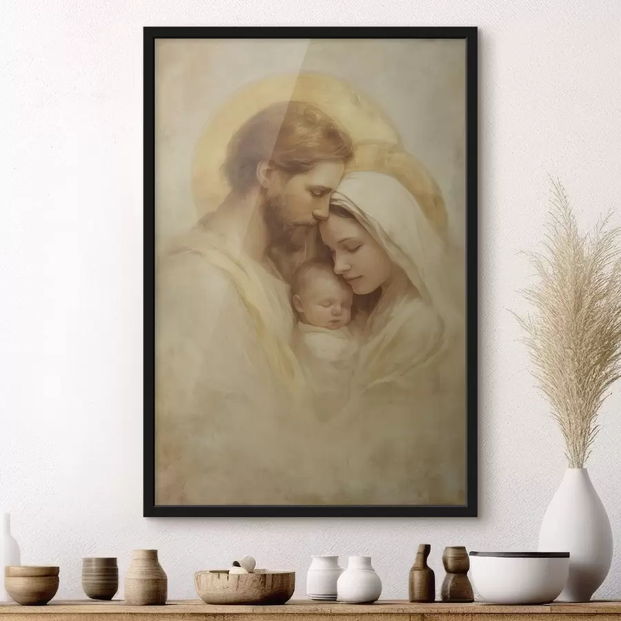 Papier peint photo La Vierge Marie et Joseph avec l'enfant Jésus dans le style d'une fresque ancienne f47141