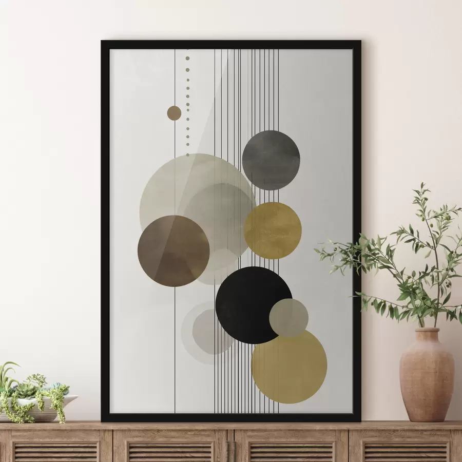 Papier peint photo abstraction avec des cercles et des lignes dans des couleurs chaudes f47237