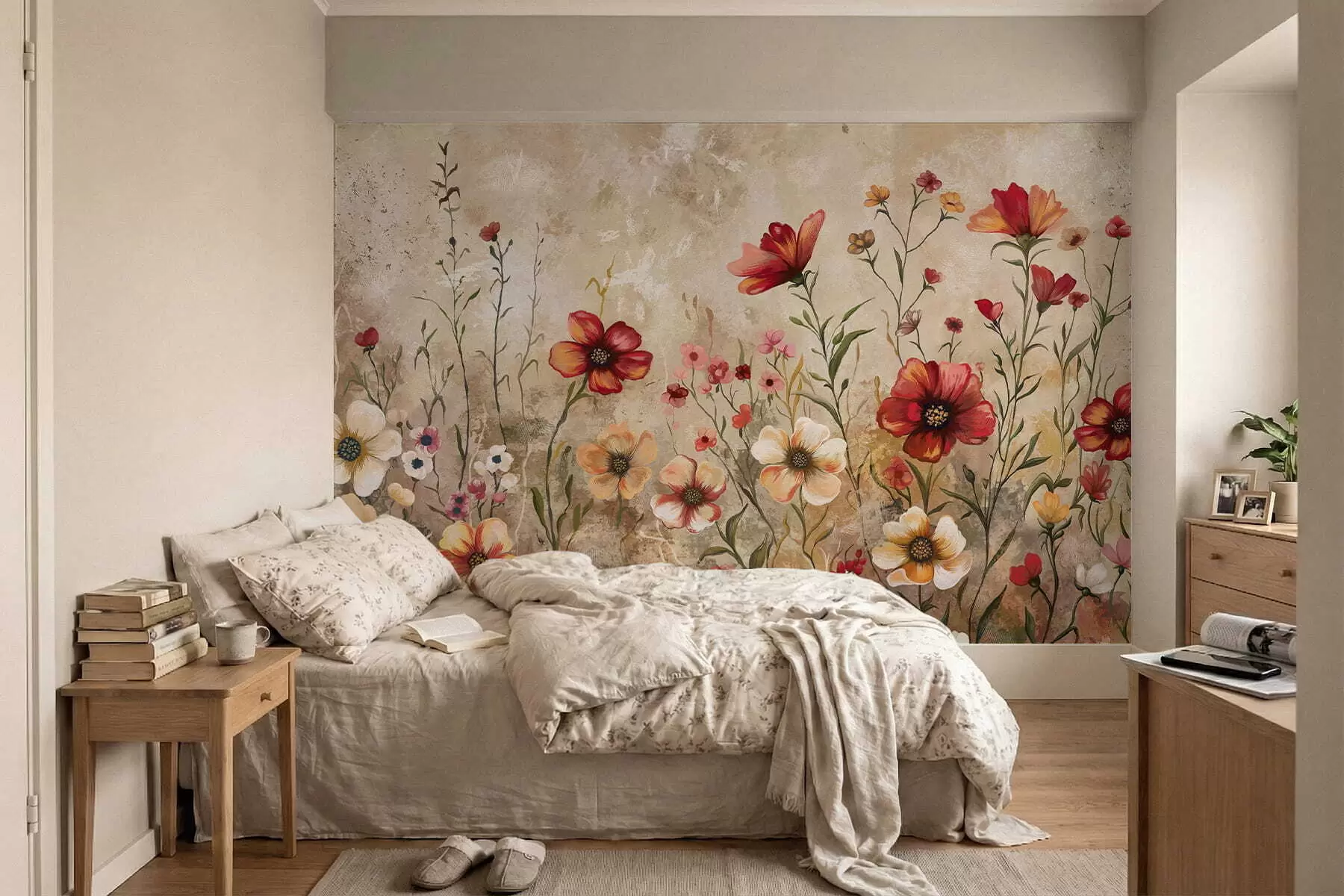 Papier peint photo Composition florale avec fond texturé dans des tons chauds w05016