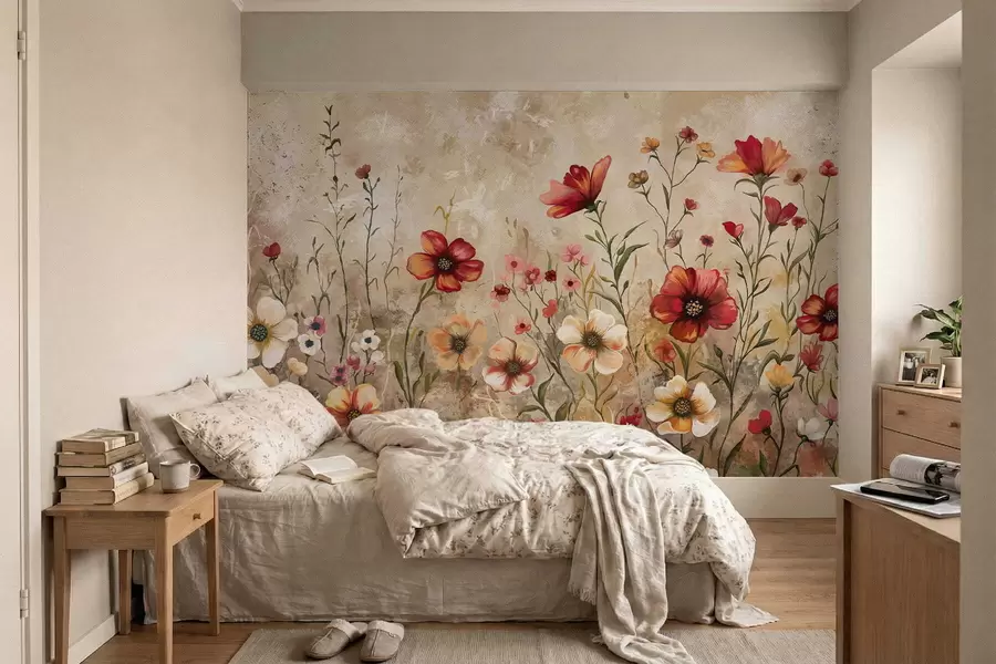 Fotobehang Bloemstuk met gestructureerde achtergrond in warme tinten w05016