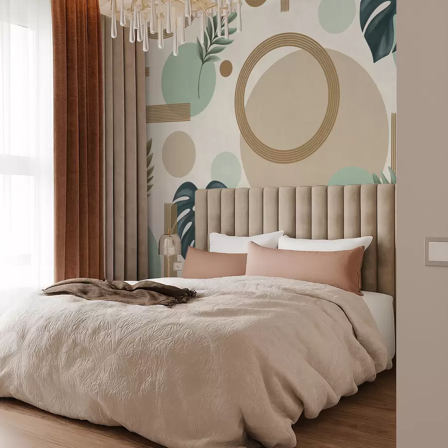 Papier peint photo Motif géométrique avec des feuilles dans une palette de couleurs vertes w05018v1