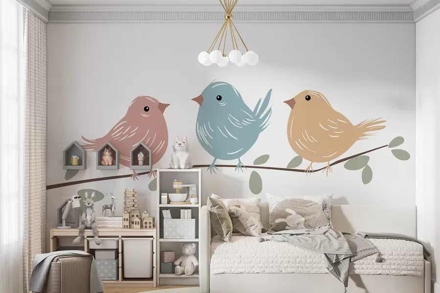 Papier peint photo Oiseaux sur une branche w05099