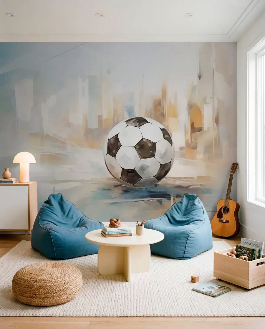 Fotobehang Voetbal in geschilderd licht w05102