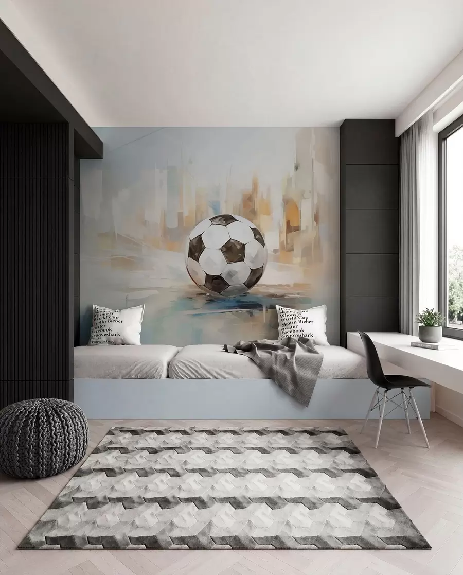 Fotobehang Voetbal in geschilderd licht w05102