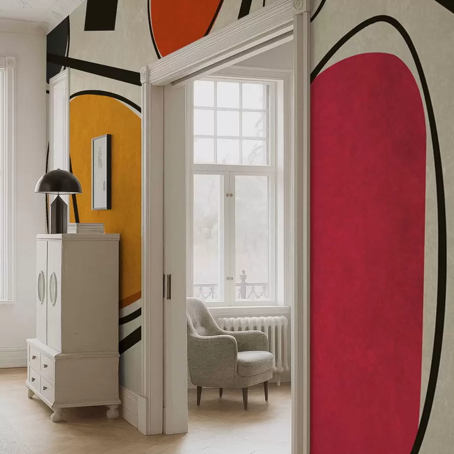 Papier peint photo Formes abstraites et lignes avec des champs de couleurs vives w05017