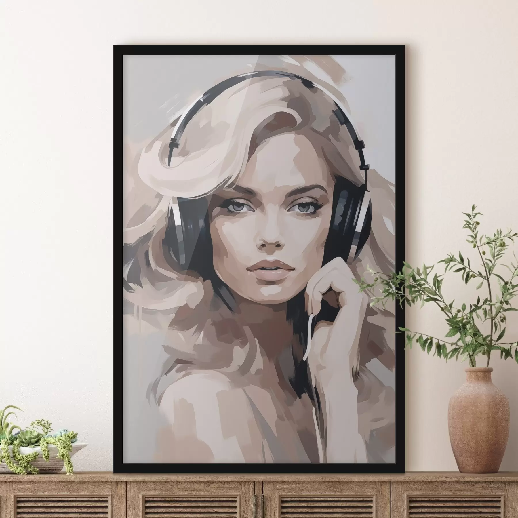 Papier peint photo Portrait d'une fille avec des écouteurs f47410