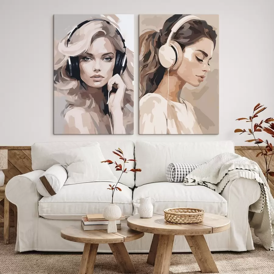  Peintures Portrait d'une fille avec des écouteurs m01192