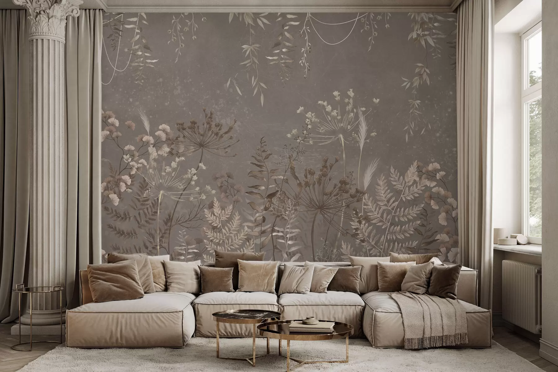 Fotobehang Licht botanisch patroon met bloemen en bladeren w05092v1