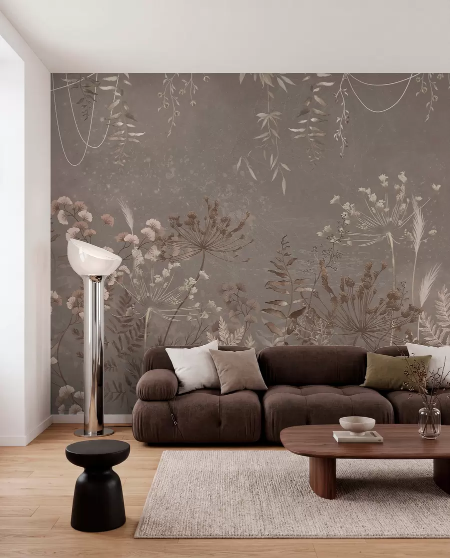 Fotobehang Licht botanisch patroon met bloemen en bladeren w05092v1