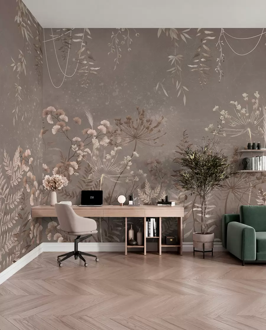 Fotobehang Licht botanisch patroon met bloemen en bladeren w05092v1