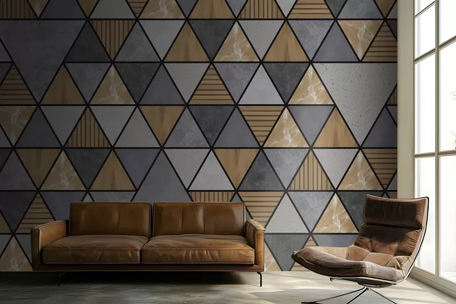 Papier peint photo Ornement triangulaire aux couleurs neutres et chaudes w05096v1