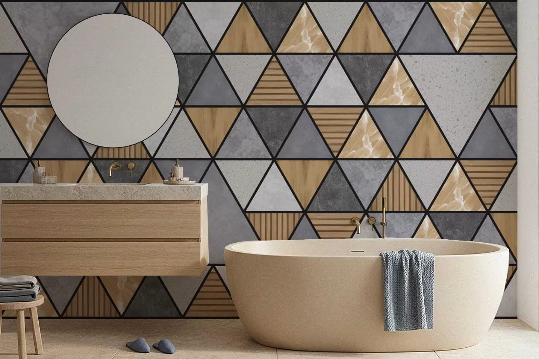 Papier peint photo Ornement triangulaire aux couleurs neutres et chaudes w05096v1