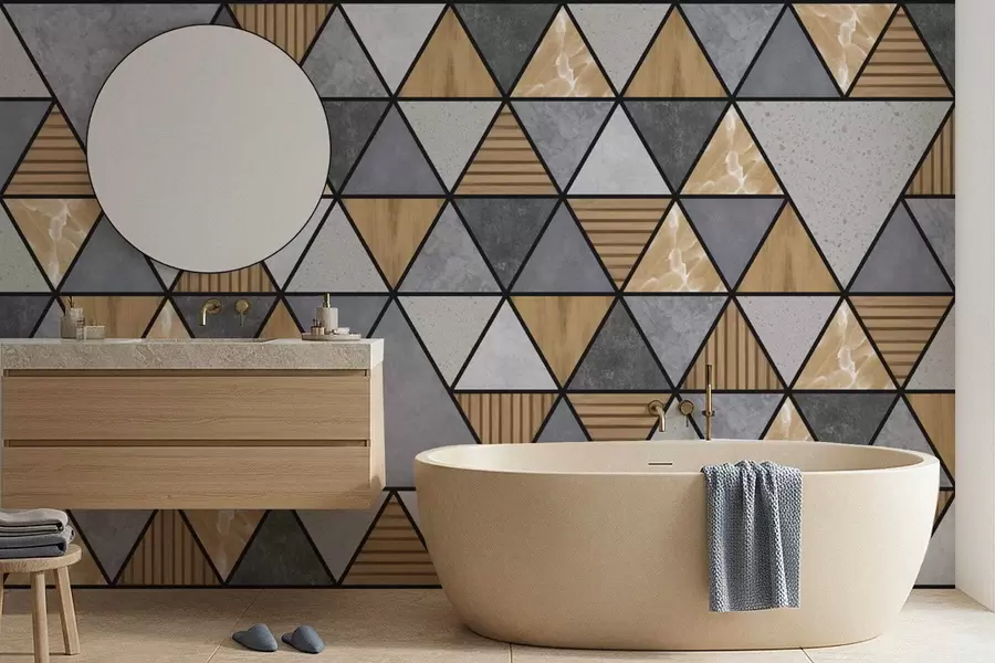 Fotobehang Driehoekig ornament met neutrale en warme kleuren w05096v1