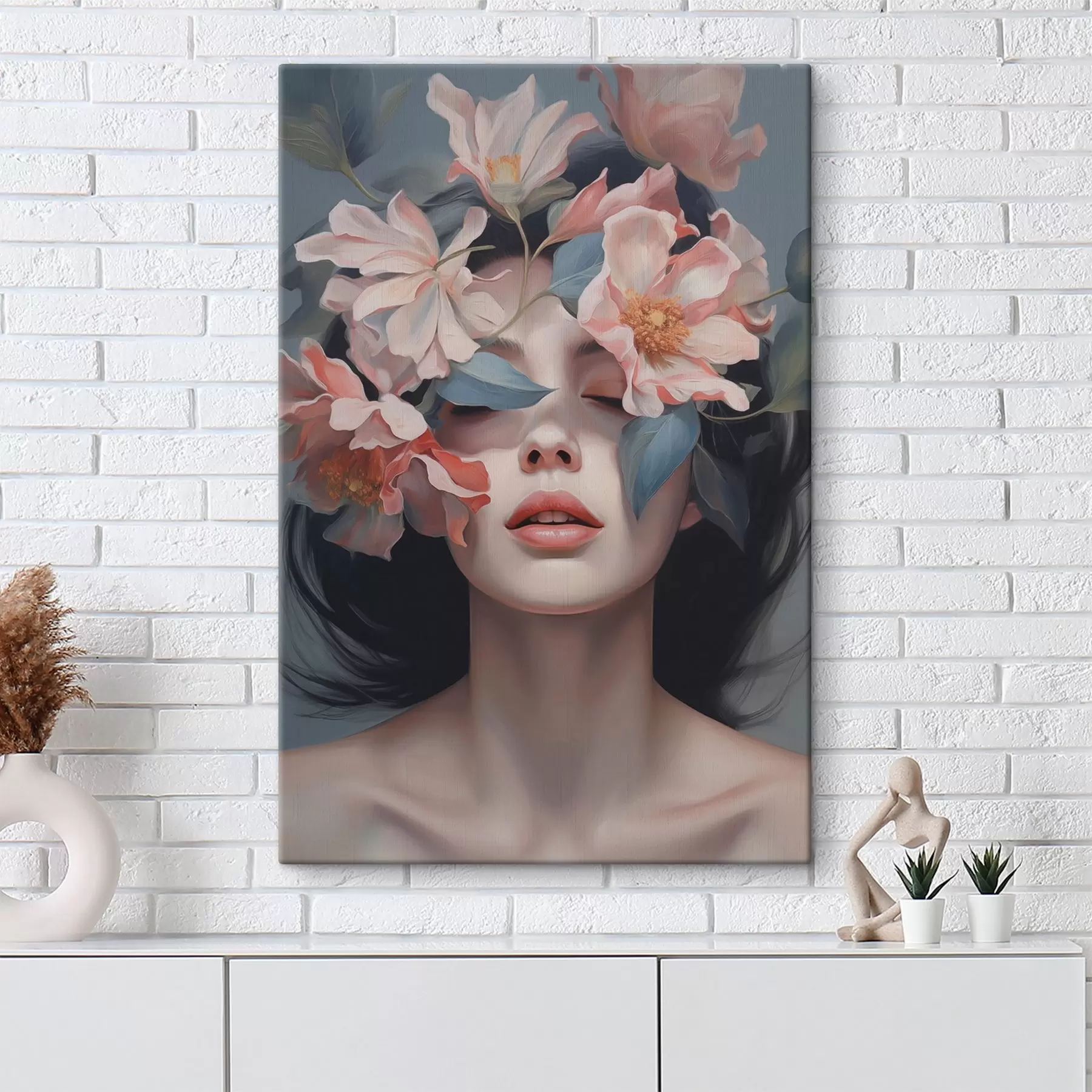  Schilderijen Abstract vrouwelijk portret met bloemen s47488